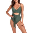 thumbnail image 4 of Sngxgn Women's Swimsuit Plunge Neckline Cutout Criss Cross Bathing Suit(Green,XL), 4 of 9