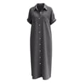 thumbnail image 6 of Sokhug Womens Maxi Shirt Dress Cotton Blend Short Sleeve Button Down Dress with Pockets Side Split Loose Casual Dresses, 6 of 6