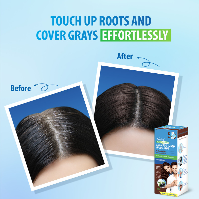 (3 pack) Nisha Shampoo Hair Color | Men & Women | 100% Grey Coverage in 5 Minutes | Dark Brown | 180mL / 6.09 Oz Bottle