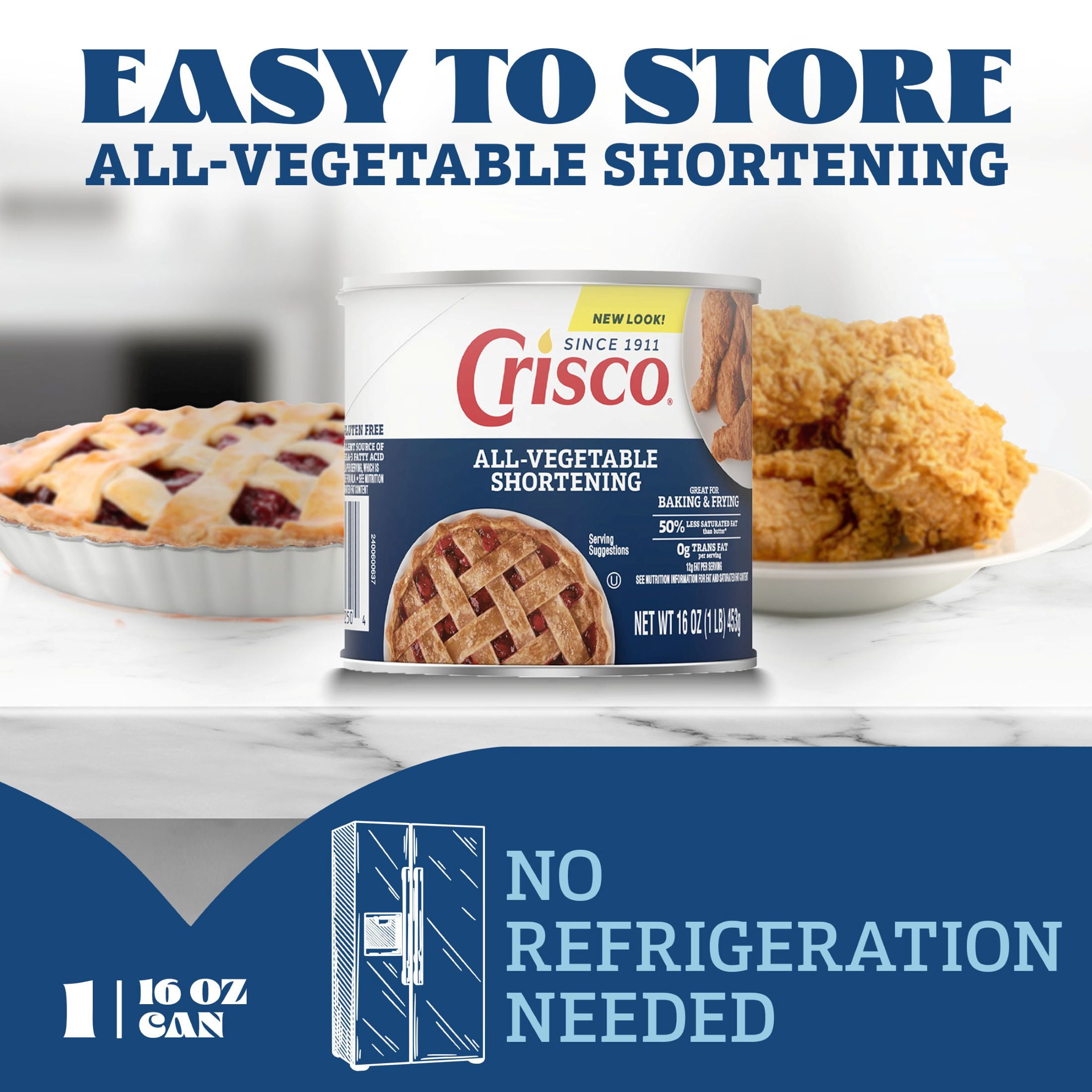 Crisco All-Vegetable Shortening, Whole, 16 oz Can