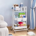 thumbnail image 5 of 3 Tier Metal Rolling Utility Cart, Rolling Storage Cart, Trolley Cart with Wheels, Small Rolling Cart, Storage Cart Organizer for Kitchen, Office, Bathroom, White, 5 of 18