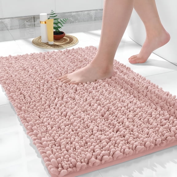 ARLAJO Light Pink Bath Mat Non Slip Washable - Ultra Soft Absorbent Chenille Bathroom Rug,Quick Dry Shaggy Floor Carpet for Tub Shower,24X17 Inch