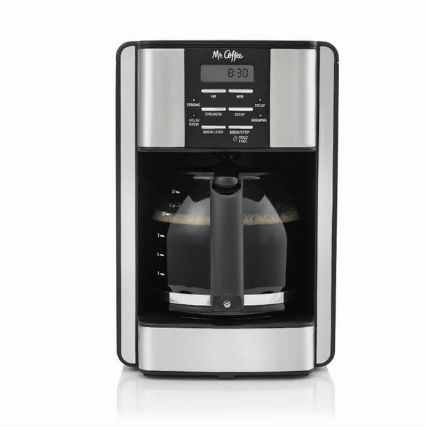 Cafetera Mr. Coffee programable para 12 tazas, color negro y acero inoxidable