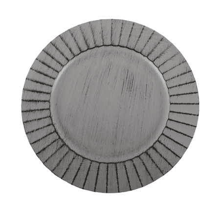 

Koyal Wholesale 13 Antique Brushed Ribbed Charger Plates Antique Grey Set of 4 Acrylic Plastic Charger Plates