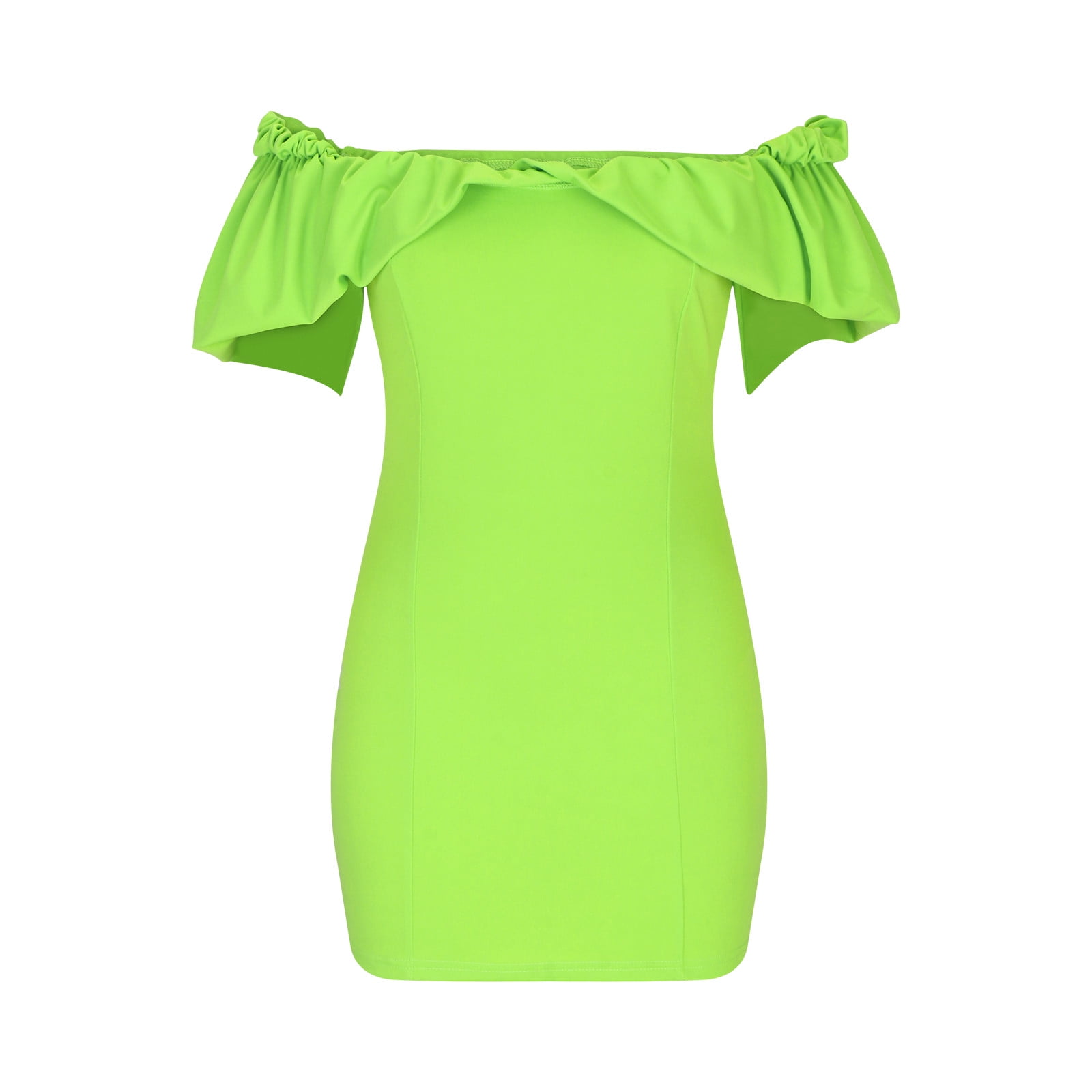 Wycnly Formal Dresses for Women Night Club Sexy off Shoulder Bodycon Tube  Top Dresses Short Sleeve One Line Neck Solid 2024 Summer Mini Dress Green  XXL - Walmart.com