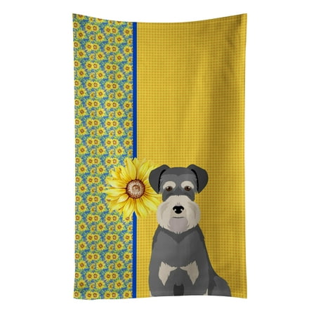 

Summer Sunflowers Salt Pepper Natural Ears Schnauzer Kitchen Towel 15 in x 25 in