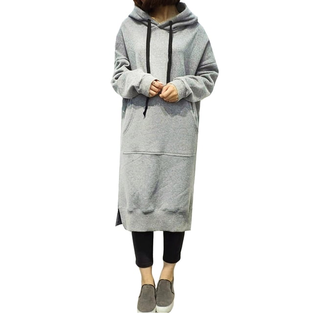 Sudadera larga suelta para mujer, vestido con capucha, sudaderas con capucha cálidas Eccomum Gris XL