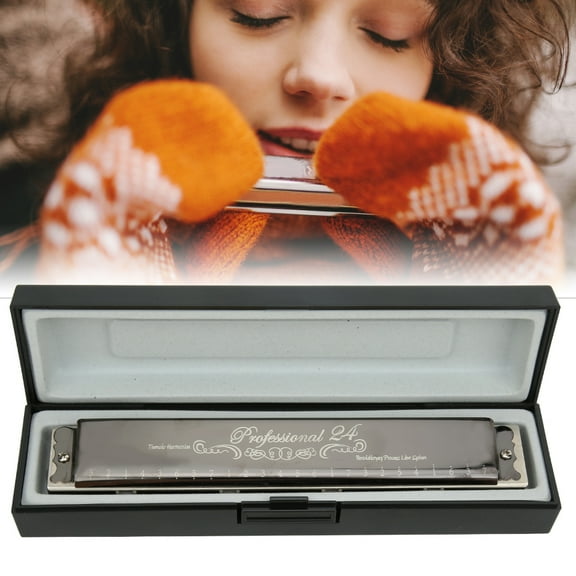 Harmonica Professional Mouthorgan Beginner Gifts 1.2mm Brass Base Plate 24‑Hole Polyphonic(Black G Key)