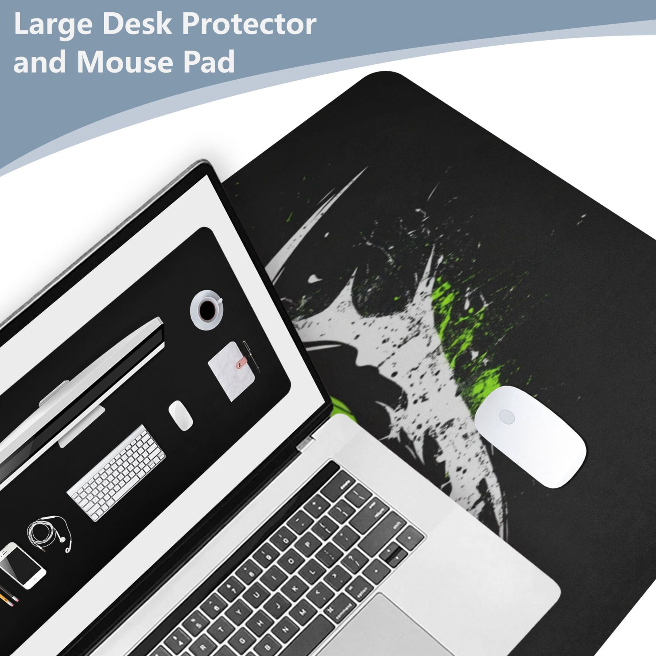Wobogo Green Fangs Gaming Mouse Pad Non-slip Leather Desk Mat Water Resist Keyboard Pad for Gamer Office 23.6×47.2in