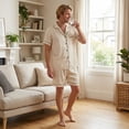thumbnail image 6 of Family Matching Pajamas Contrast Trim Short Sleeve Lapel Tops and Shorts Set Family Satin Sleepwear, 6 of 9
