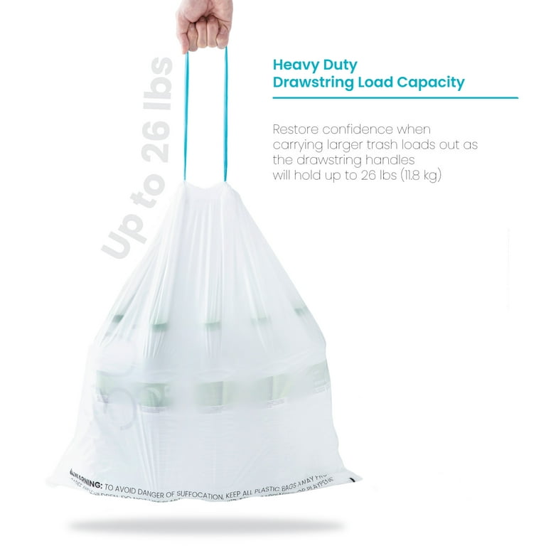 Home Zone Living 5.3 Gallon Kitchen Trash Bags with Drawstring Handles, Heavy Duty Custom Fit Design for 20 Liter Dual Recycling Liners, Code 20R, 60