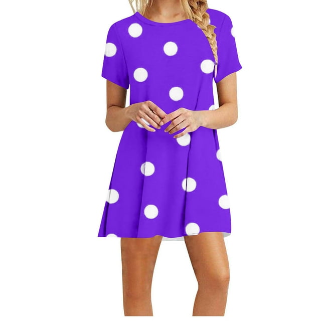 Vestidos de Verano de Mujer Cuello Redondo Manga Corta Impreso, Ligero Y Cómodo Vestidos Casuales para Mujeres