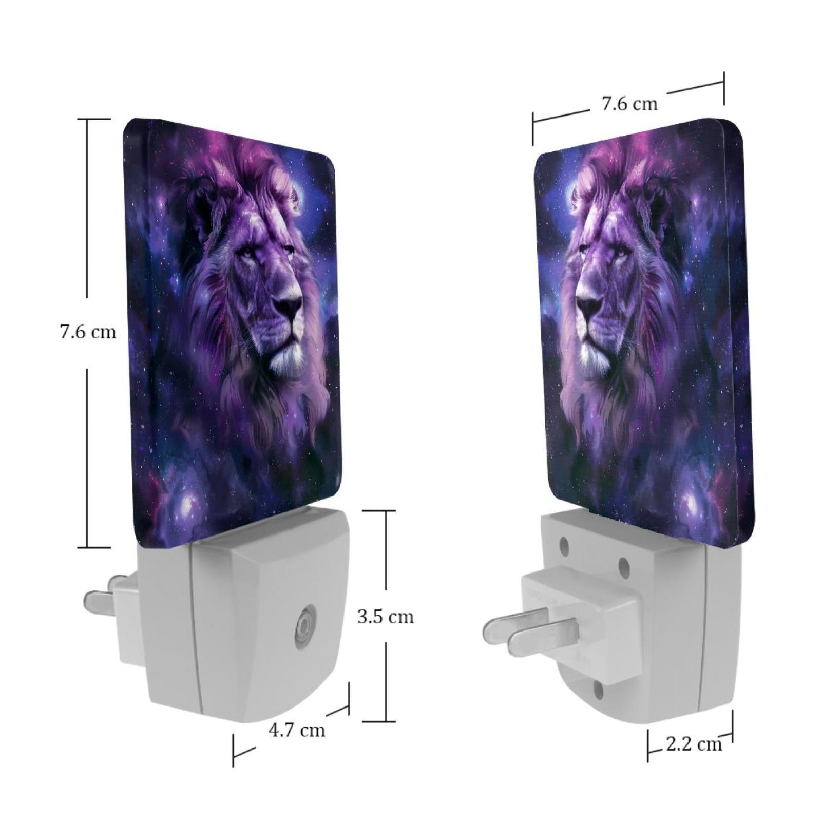 PhooArto Purple Galaxy Lion Head Plug in LED Night Light Auto Sensor Dusk to Dawn Decorative Night for Bedroom, Bathroom, Kitchen, Hallway, Stairs, Baby's Room, Energy Saving