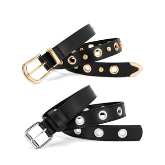 Ladies Oval Buckle Metal Circle Studded Leather Belt  display picture 2