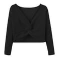 thumbnail image 3 of Huowey Girls Ballet Wrap Tops Long Sleeve V-Neck Solid Color Blouse Autumn Winter Warn Fuzzy Velvet Dance Sweater Coat,Black,5-6 Years, 3 of 3