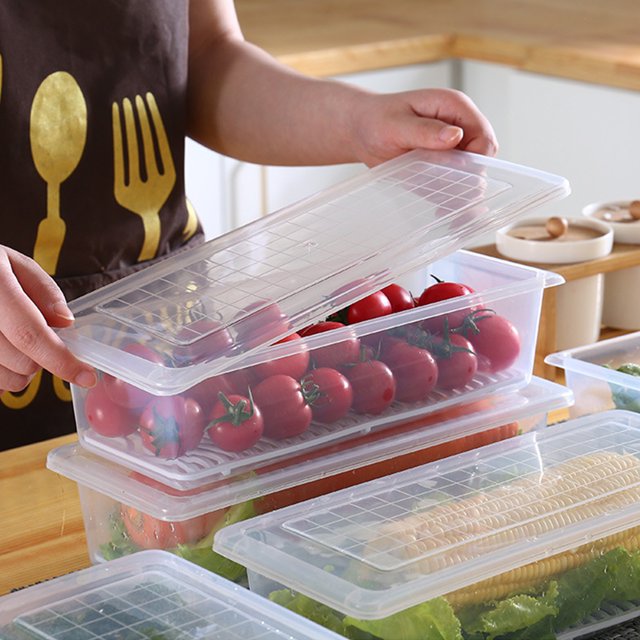 Caja De Comida Para Frigorífico, Bandeja De Drenaje Extraíble De Fácil Limpieza, Contenedor De Comida Para Nevera Para Verduras