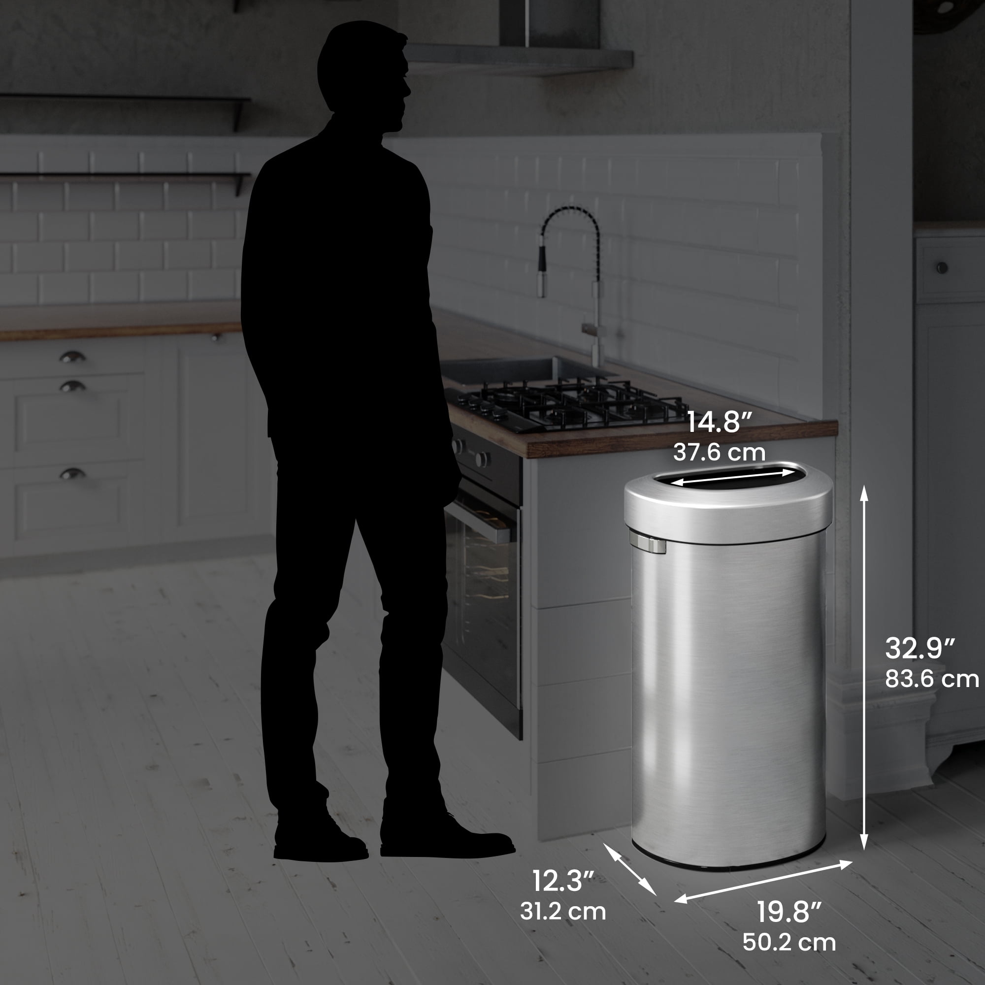 iTouchless 23 Gallon Semi-Round Stainless Steel Open Top Trash Can and Recycle Bin, 87 Liter, Slim and Space-Saving Design for Home, Office, Kitchen, Restaurant, Restroom, Large Capacity