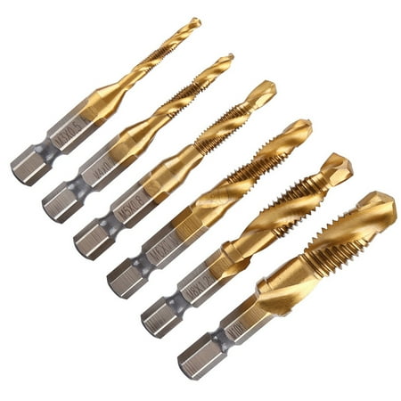 

6pcs M3-M10 1/4 Hex Shank Drill And Tap Bits Metric Thread Coated HSS Drill And Tap Bits For Drilling And Tapping