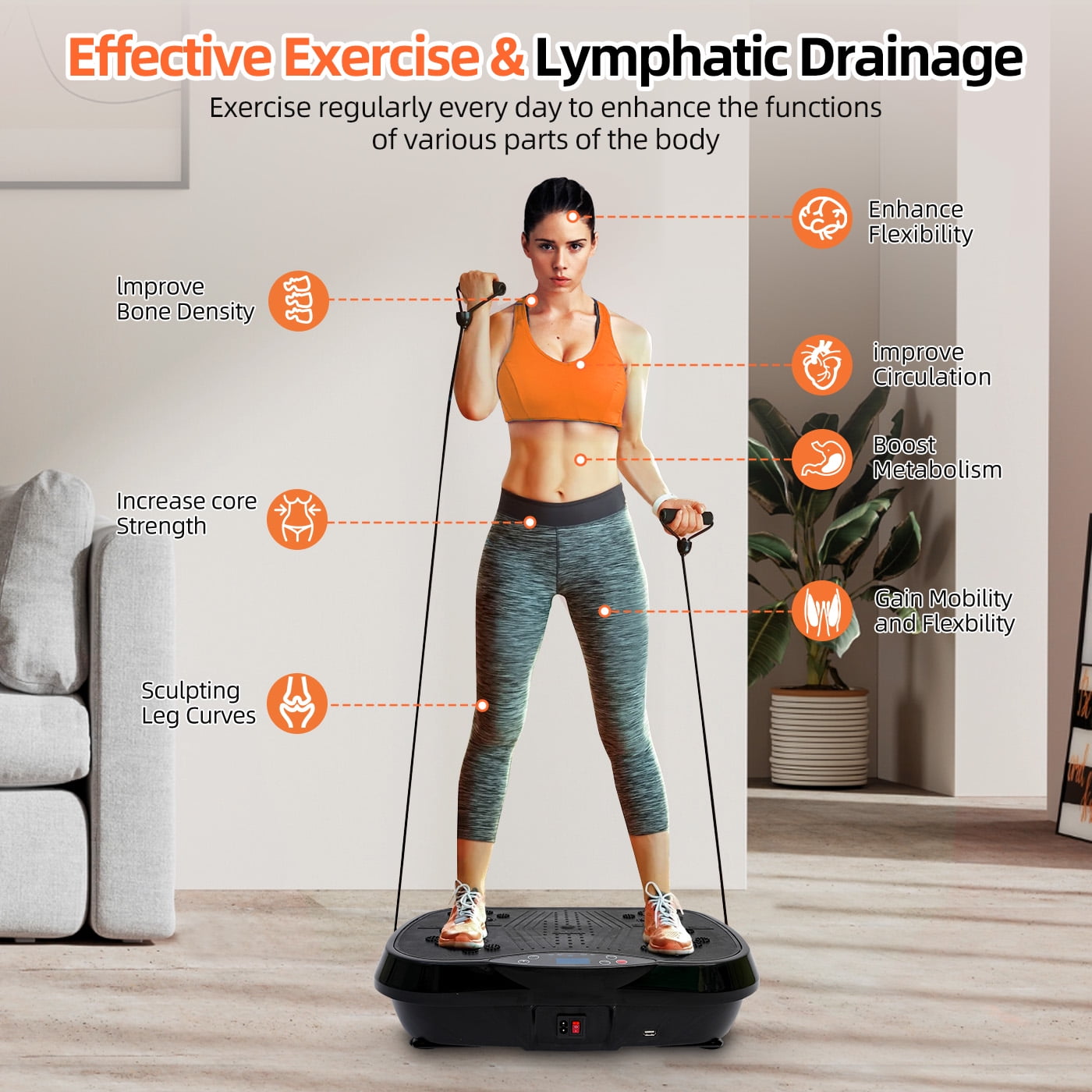 RICAN Vibration Plate Exercise Machine, Full Body Workout Platform with Loop Bands & Remote Control for Home Fitness, Weight Loss, Vibrating Stand Shake Board, Black