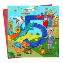 Twizler 5th Birthday Card for Boys - Knights & Dragons - Age 5 Year Old Childrens Happy Birthday Card for Kids