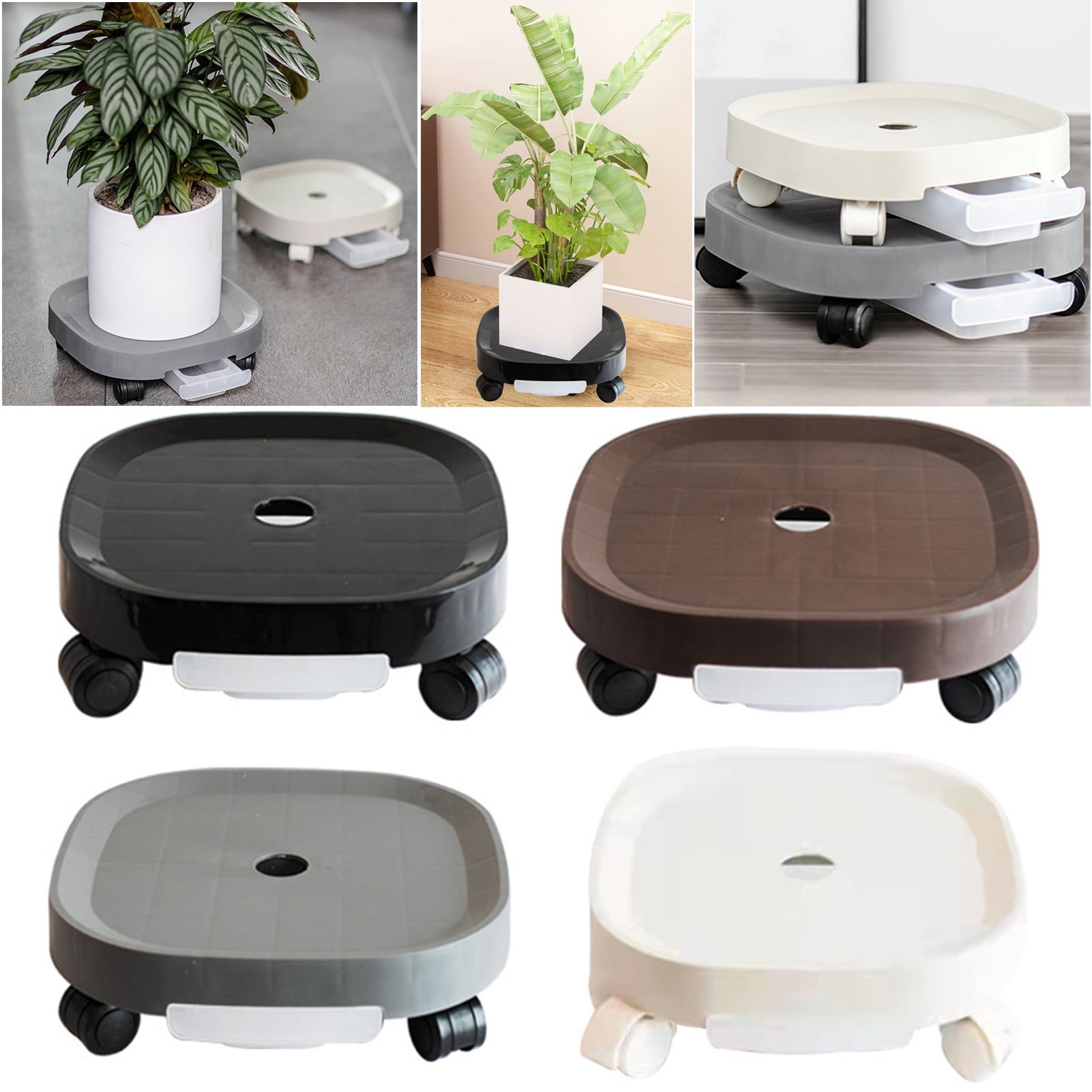 Walbest Plant Pot Roller Wheel Tray with Water Container, Heavy Duty