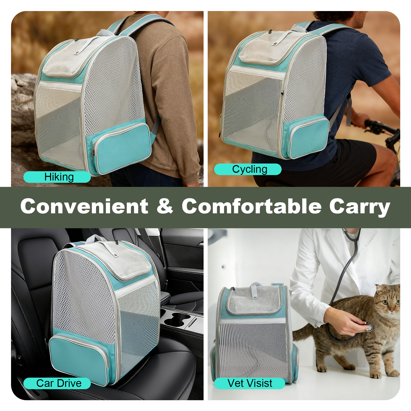 Full Vented Cat Backpack Carrier, Back Expandable Backpack for Large Cat and Small Dog up to 16 Pounds, Airline Approved Kitten Carrying Bag for Traveling and Hiking