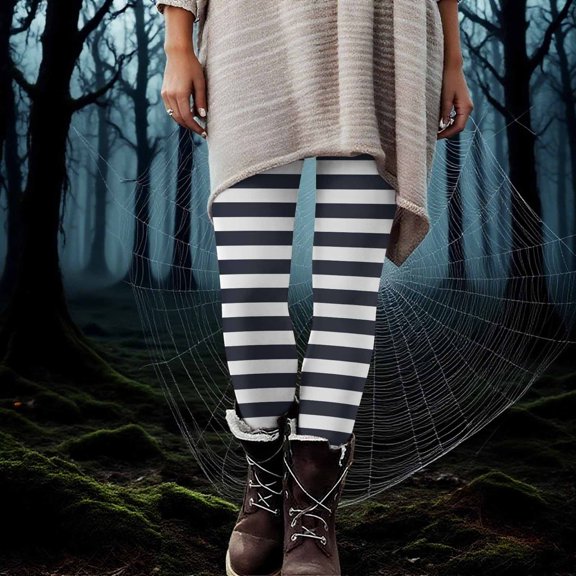 Zyloft Leggings for Women under $5 Witch Tights Striped Color Block High Waist Stretch Yoga Pants