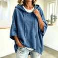 thumbnail image 5 of Hoodies for Women Drawstring 3/4 Sleeve Denim Loose Hooded Sports Sweatshirt,Blue,XXL, 5 of 6