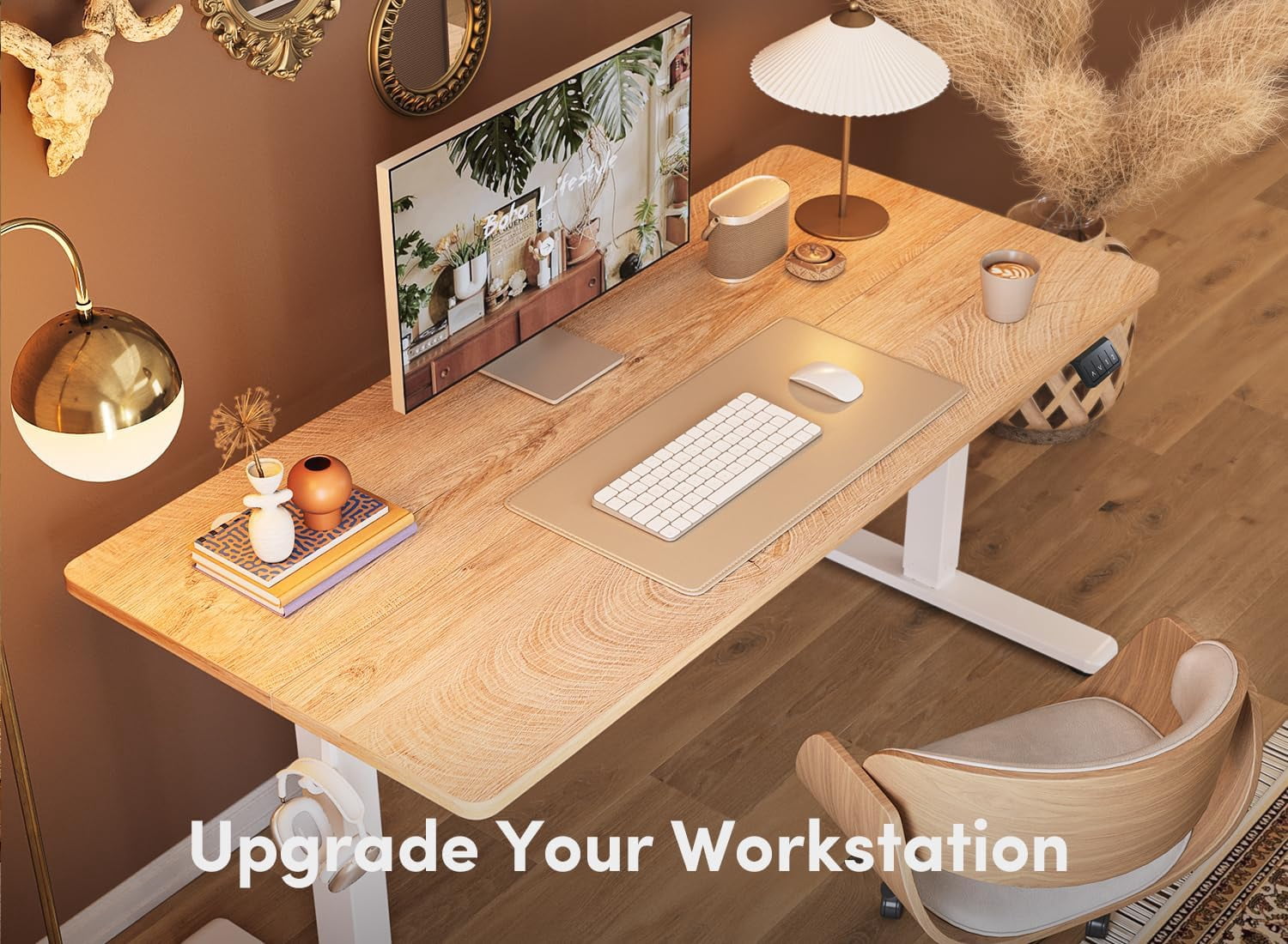 FEZIBO Electric Standing Desk, 55 x 24 Inches Height Adjustable Stand up Desk, Sit Stand Home Office Desk, Computer Desk, Maple