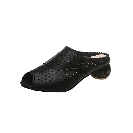 

Audeban Women Durable Chunky Heels Slides Indoor&Outdoor Soft Summer Slippers Home Non-slip Cozy Hollow Out Slip On Pumps Slide Sandals