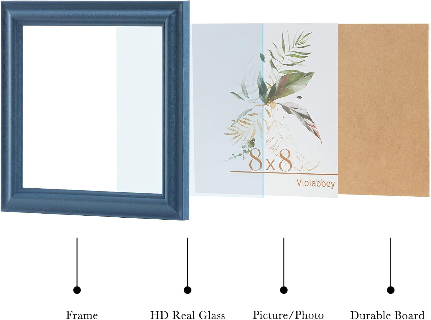 VIOLABBEY 8x8 Picture Frame Set of 4, 8 x 8 Square Picture/Photo Frame for Wall Mounted or Tabletop Display, Real Glass, Family Friends Gift (Green+White+Grey+Blue)