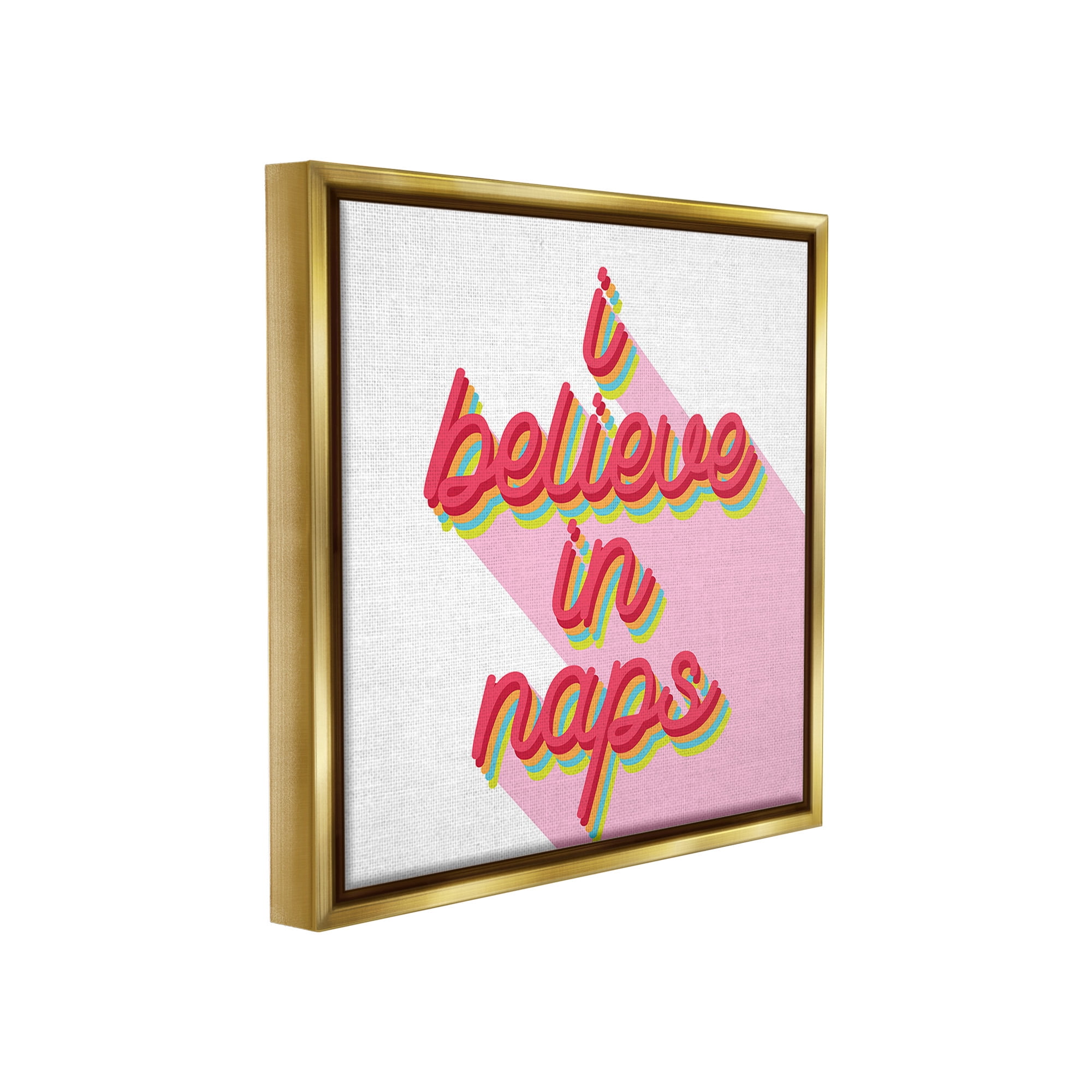 Stupell Industries Retro Believe In Naps Typography Painting Gold Floater Framed Canvas Art Print Wall Art, 18 x 18