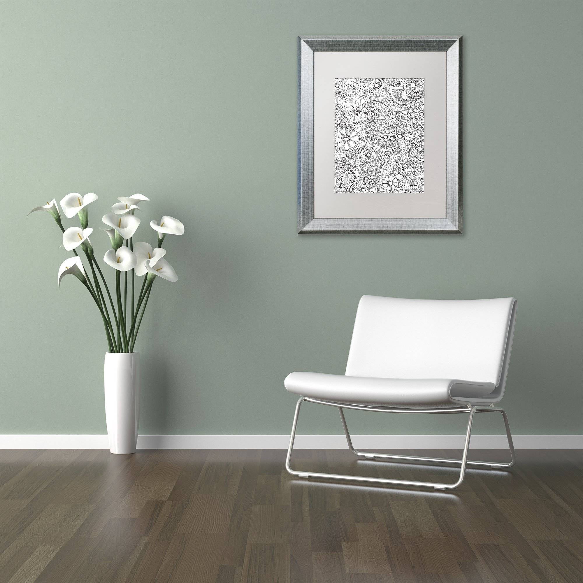 Trademark Fine Art "Paisley Blooms" Canvas Art by Hello Angel, White Matte, Silver Frame