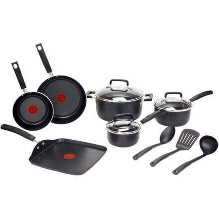 T-Fal Signature Nonstick Expert Thermo-Spot Heat Indicator Dishwasher Safe Cookware Set, 12-Piece, Black