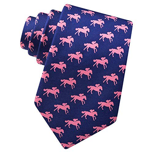 Cravate Derby Course de Chevaux Finition Photo Bleu & Rose 100 % Soie pour Hommes