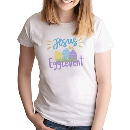 7 ate 9 Apparel Women s Happy Easter Shirts – Funny Jesus is Eggcellent White T-Shirt Small