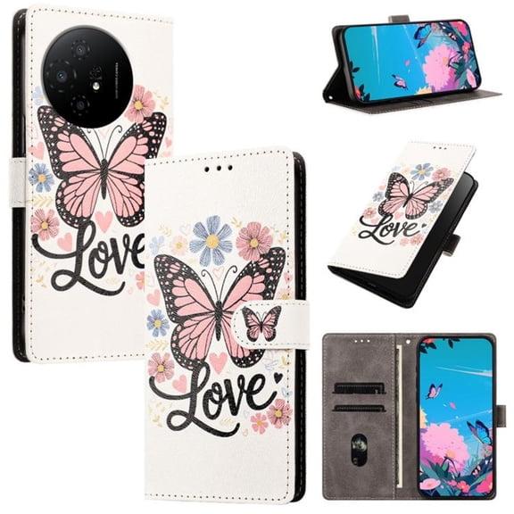 Butterfly Love Flower Wallet Case For TCL 50 XL 5G, PU Leather Flip Folio Cover With Card Slots, Magnetic Closure, Kickstand, Shockproof Protective Phone Case,Pink Butterfly,For TCL 50 XL 5G