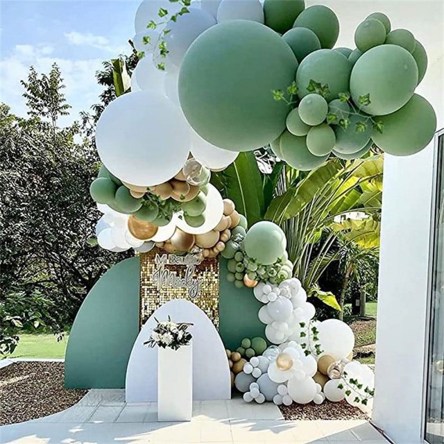 121 Uds. Kit de arco de guirnalda teñida de aguacate dorado, globos, celebración de fiesta de cumpleaños, decoraciones para baño de bebé