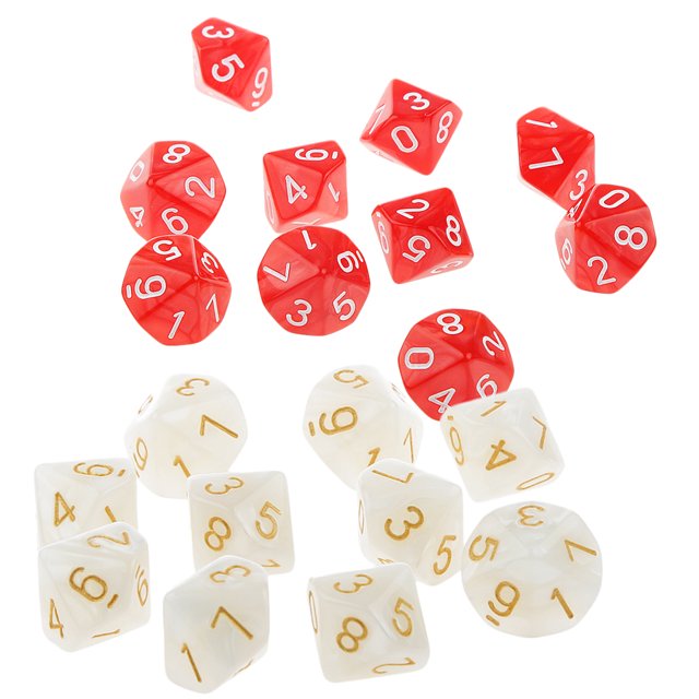 Paquete de 20 dados D10 digitales acrílicos lados para juegos de Rojo y blanco Sunnimix Dados de acrílico de diez caras
