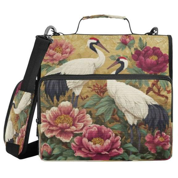 DIXRUYEE Zipper Binder trapper keeper Documents Organized Design Elegant Cranes Amid Peony Splendor Printed