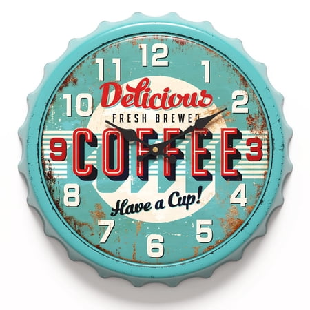 Bottle Cap Design Iron Retro Wall Clock 13 Inch Vintage Style Silent Non-ticking Operated Creative Decor Clocks For Cafes Farmhouse Office Kitchen (blue)
