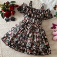 thumbnail image 2 of Coerni Toddler Girls Floral Dress Off Shoulder Ruffled Sundress Spaghetti Strap Midi Dress 𝗧iered Flare Skirt A Line Dresses, 2 of 4