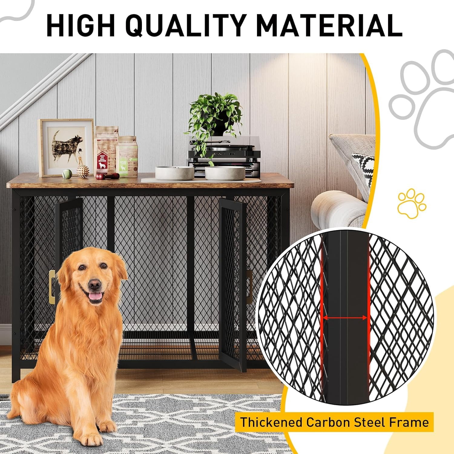 Juiluna 48 Inch Large Dog Crate Furniture with Top Access Door, Heavy Duty Dog Crate Wooden Indoor Decorate Pet Cage, Indestructible Pet Dog Cage for Medium to Large Dogs