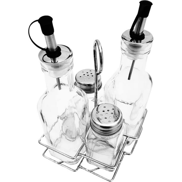 Glass Cruets & Salt Pepper Shaker Set Olive Oil Vinegar Dressing 4