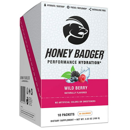 Honey Badger Performance Hydration Natural Post Workout, Caffeine-Free - Wild Berry, 10 Packets, Beets, Sucralose-Free, Naturally Flavored Sweetened, No Dyes, Amino Acids, Vegan, AlphaSize (Best Post Workout Weight Gainer)