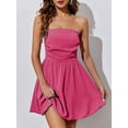 thumbnail image 4 of Women'S Bubble Mini Short Dress 2025 Summer Casual A Line Strapless Tube Top Sundress Trendy Smocked Dresses Rose Red M, 4 of 7