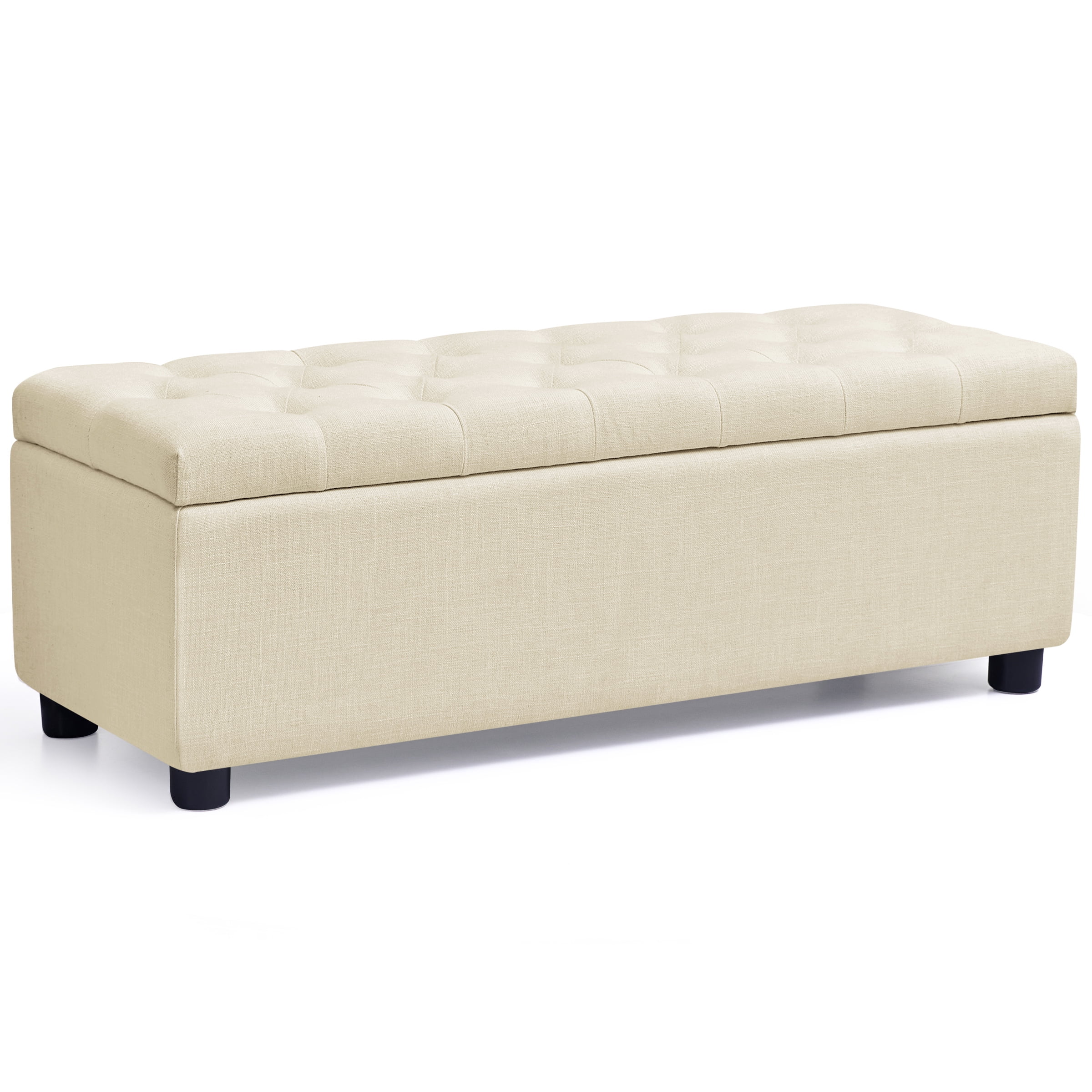 Subrtex Storage Ottoman Bench with Sturdy Plastic Legs with Foot Pads, 40.5" Linen Fabric Storage Bench End of Bed Stool for Bedroom, Beige