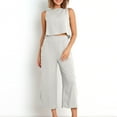 thumbnail image 4 of QLEICOM Women's Summer 2 Piece Outfits Round Neck Crop Basic Top Cropped Wide Leg Pants Set Sleeveless Tank Tops & Loose Elastic Waist Trouser with Pockets White M, US Size 6, 4 of 6
