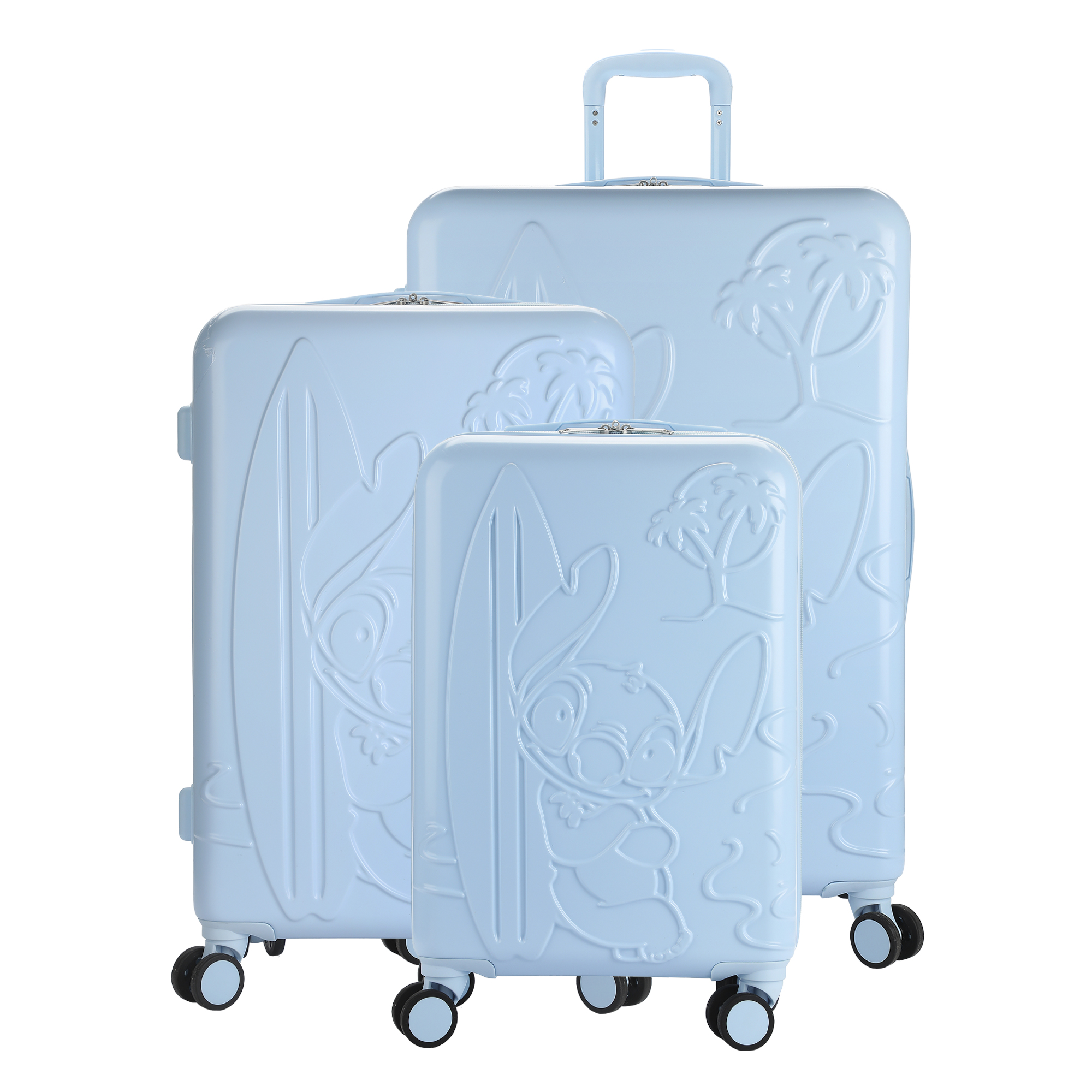 Disney Lilo & Stitch 3-Piece Hard Shell Luggage Set for Adults | 20" 24" 28" Rolling Suitcases with Spinner Wheels Telescopic Handle & Durable ABS Design Official Disney Travel Set from Bioworld