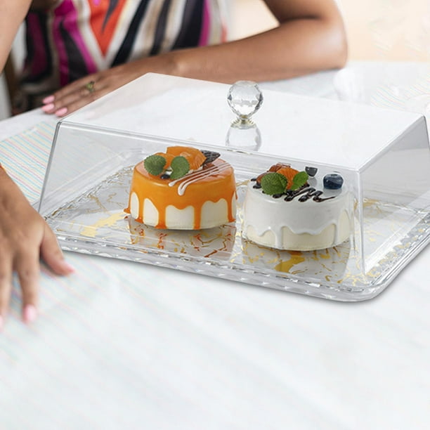 Funda de acrílico a prueba de polvo para tartas, protector para mesa de comedor, vitrina decorativa para panadería, para postres, quesos, cocinas, Oro rectangular S